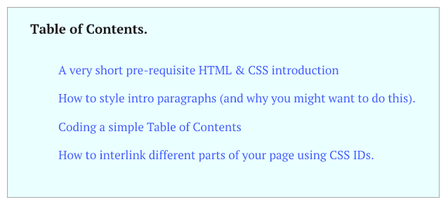 blog table of contents html css