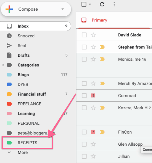 how i manage blogging receipts