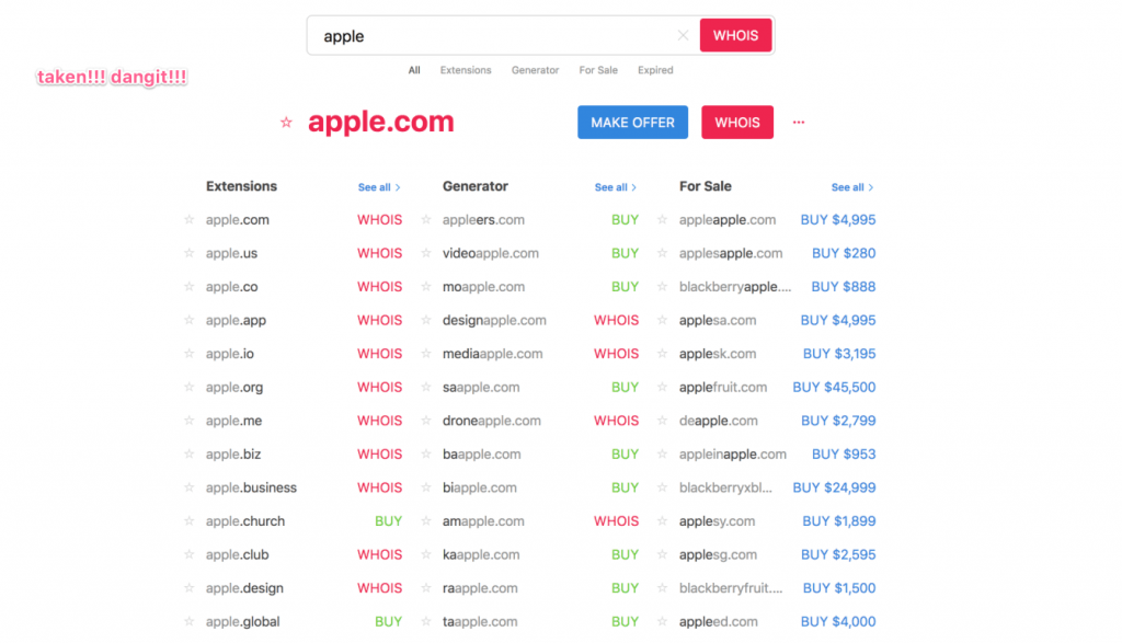 instant domain search
