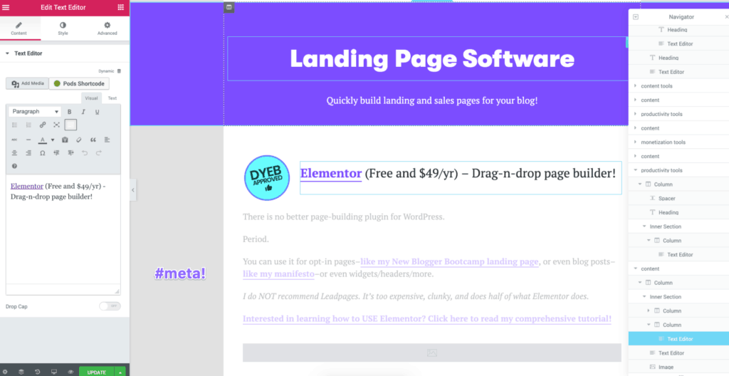 elementor blogging tool