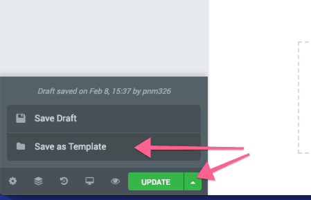 elementor Saving your own template