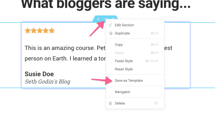 saving an elementor section template