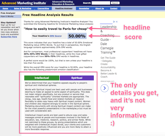 AMI headline analyzer results