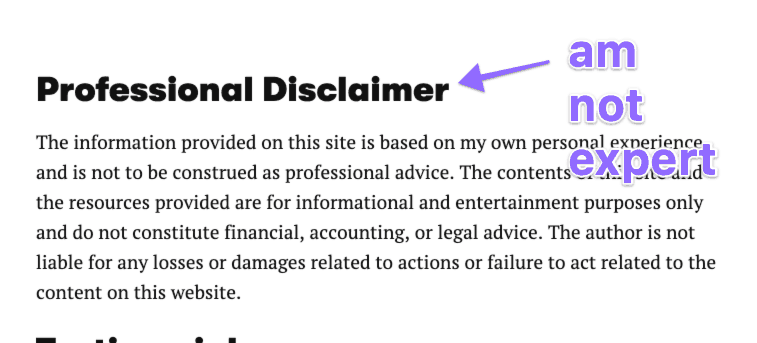 professional disclaimer