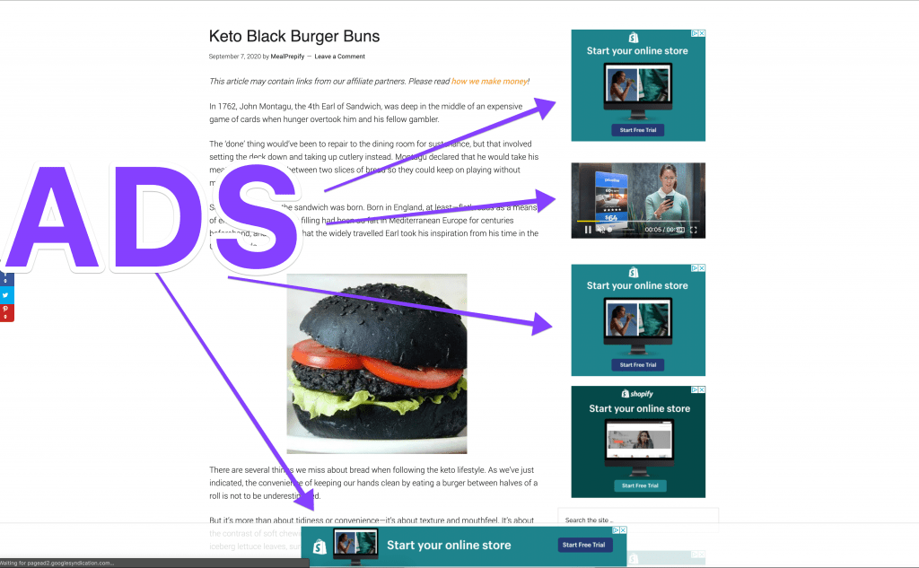 blog showing ads