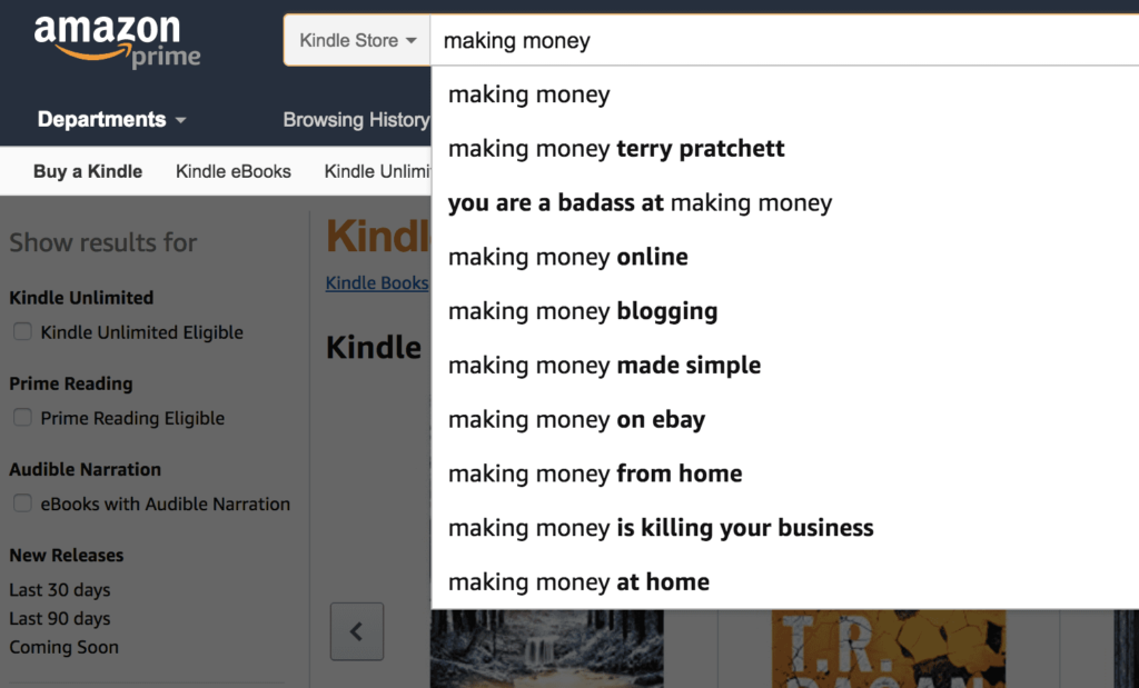 searching kindle store
