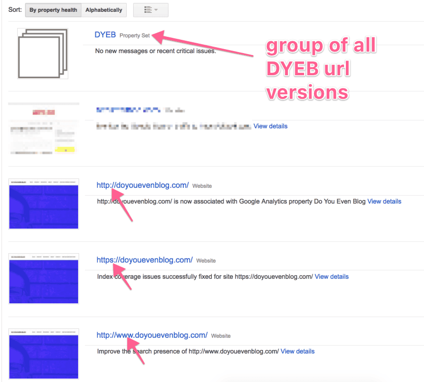 grouped properties search console
