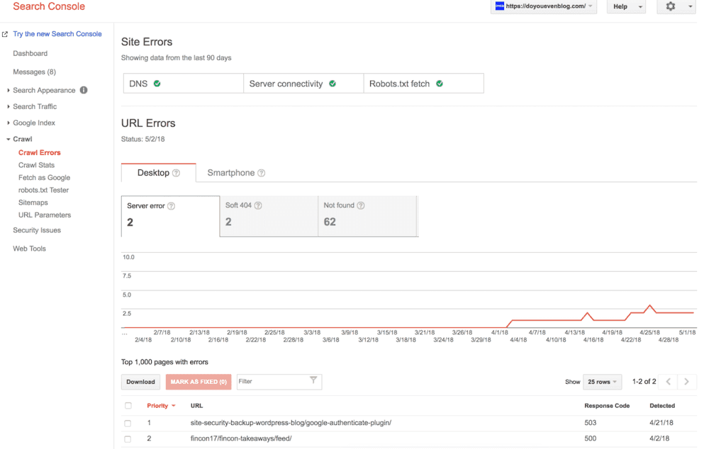 search console crawl errors