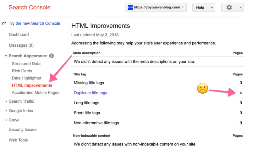 search console duplicate meta tags