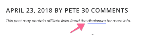 affiliate disclosure note under blog post title