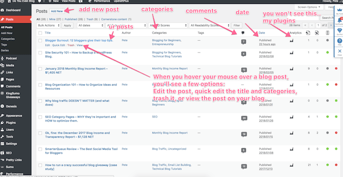 wordpress all pages dashboard