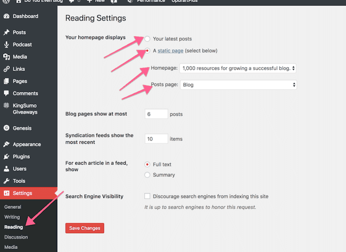 wordpress static page or blogroll