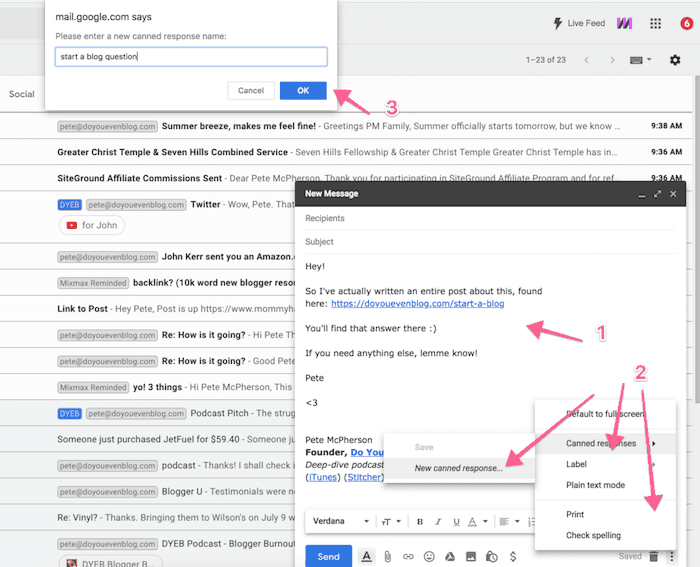 gmail canned response settings