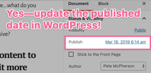 update wordpress publish date