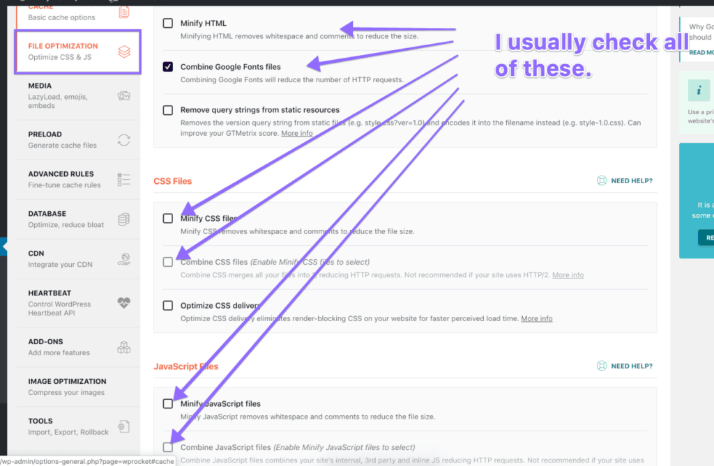 wp rocket file optimization