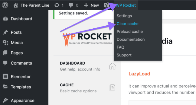 wp rocket clearing cache