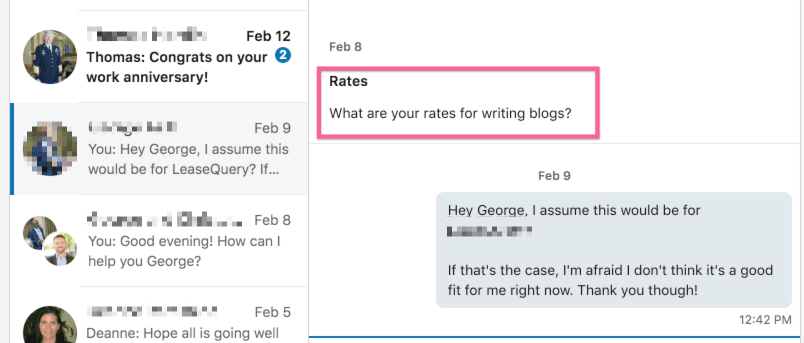 freelance writing on LinkedIn