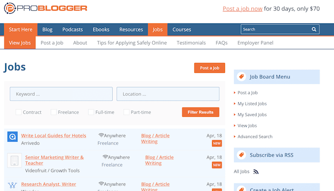 problogger job board freelance writing