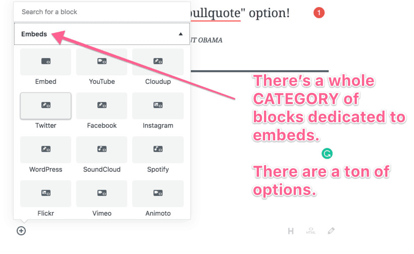 gutenberg embed blocks