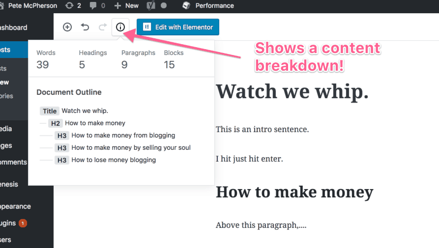 gutenberg heading breakdown