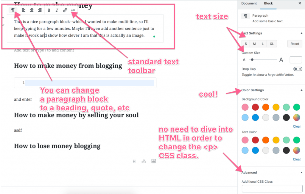 gutenberg block settings