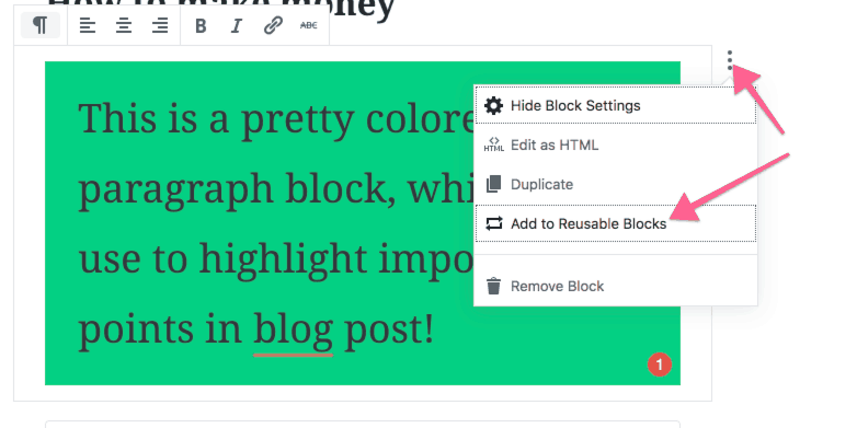 creating a reusable block in gutenberg