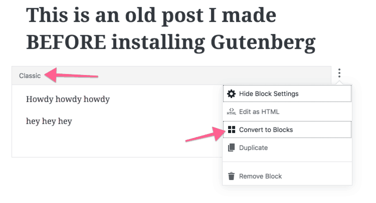 converting old content to gutenberg