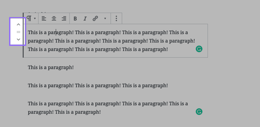 moving blocks in Gutenberg