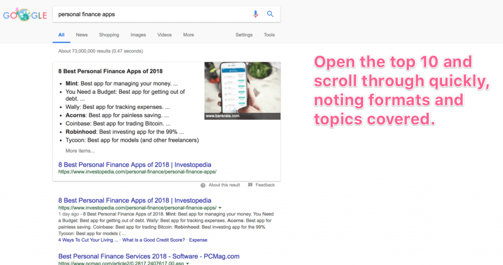 SERP page one seo research