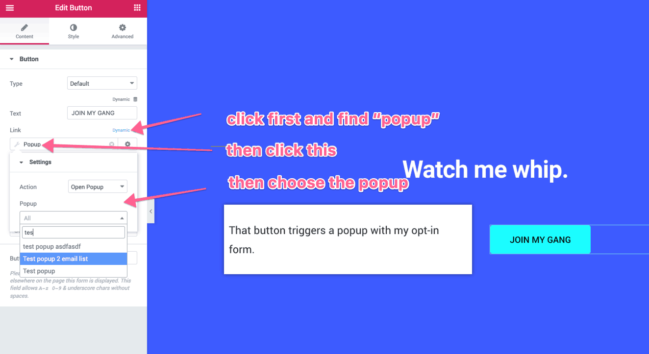 elementor popup on button click