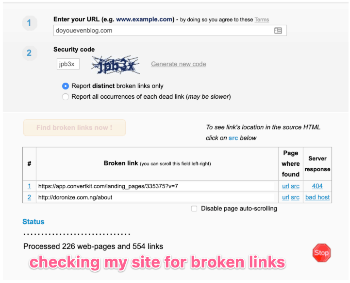 broken link check update seo