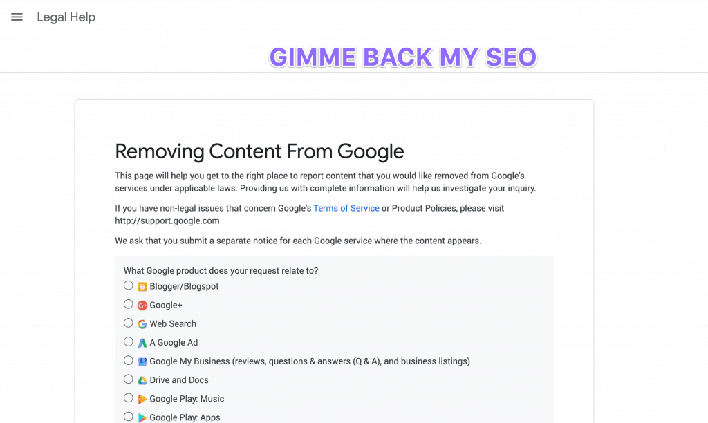 removing content from google