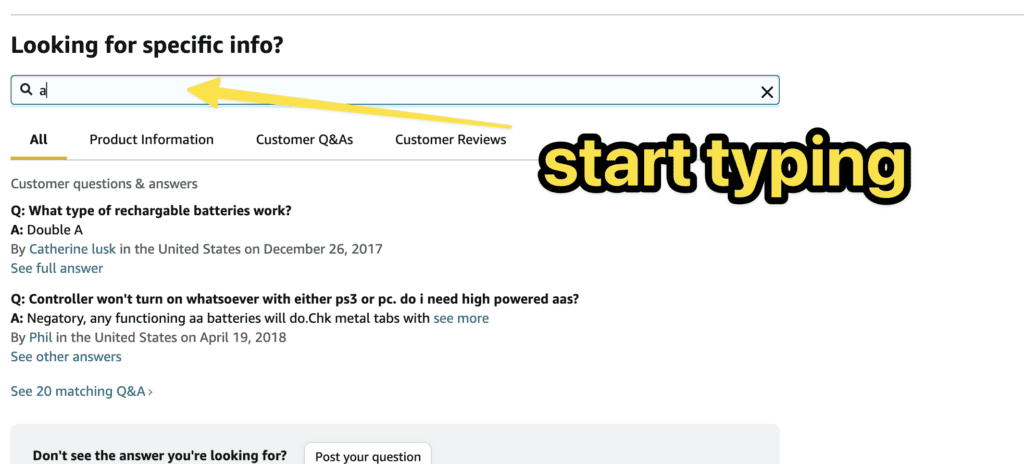 finding product questions on Amazon